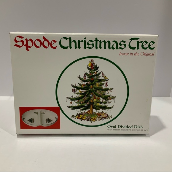 Vintage - Spode Porcelain Christmas Tree Oval Divided Serving Dish, England - Picture 10 of 12